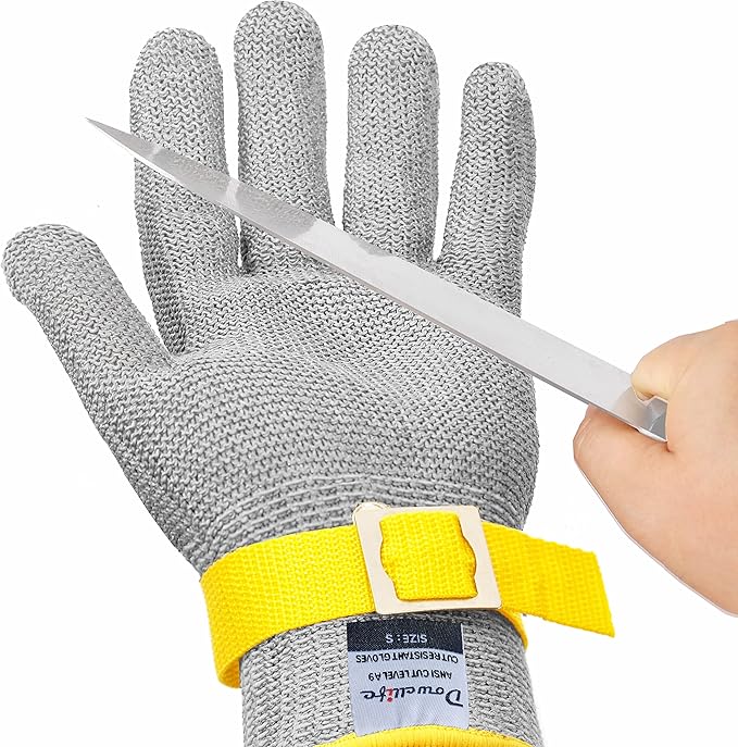 Dowellife Comfortable Level 9 Cut Resistant Glove Food Grade, Mesh Metal Kithcen Glove for Chef Oyster Shucking Mandoline Knife Butcher Meat Cutting