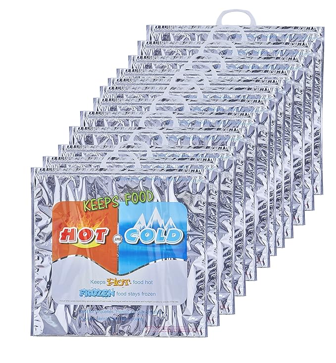 Superio Hot and Cold Insulated Bags for Food Delivery, Grocery Shopping Bags, Food Storage for Hot and Frozen Food for Travel, Disposable Cooler Bag, Reinforced Thermal Lunch Bag (12, 20" x 19")