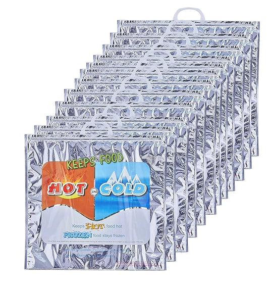 Superio Hot and Cold Insulated Bags for Food Delivery, Grocery Shopping Bags, Food Storage for Hot and Frozen Food for Travel, Disposable Cooler Bag, Reinforced Thermal Lunch Bag (12, 20" x 19")