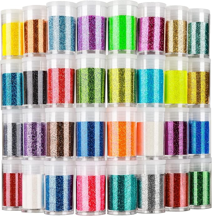 LEOBRO Glitter, Fine Glitter for Resin, Set of 32 Colors, for Nail Body Tumbler Arts and Crafts