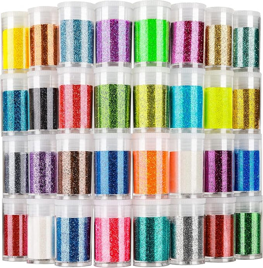 LEOBRO Glitter, Fine Glitter for Resin, Set of 32 Colors, for Nail Body Tumbler Arts and Crafts