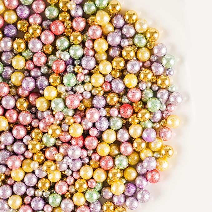 Kasvan Pastel Pearl Sugar sprinkles - Edible Candy Pearls 130g/4.58 Oz, Mix Size Cake Candy, Decorate Cakes, Cookies, Ice Cream (Pastel)