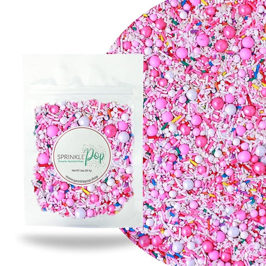 Sprinkle Pop A Frosted Affair Sprinkles Mix| Pink White Sprinkles with Rainbow Pops| Decorating Sprinkles Made in USA for Girl Baby shower Gender Reveal Birthday Cake Cupcakes Donuts Cookies, 2oz