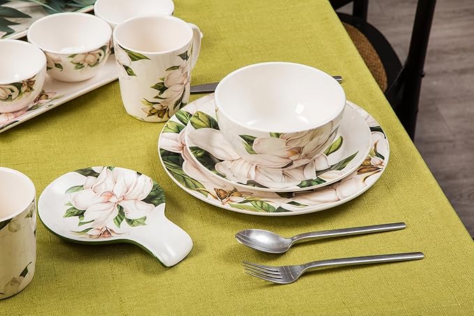 Bico Magnolia Floral Spoon Rest for Stove Top, Ceramic Spoon Holder for Kitchen Counter, Easy to Clean Coffee Spoon Rest Dishwasher Safe, Kitchen Cooking Utensil Rest for Ladles Spatula