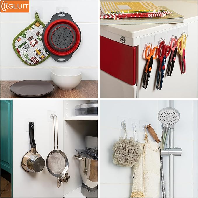 GLUIT Adhesive Plastic Clear Hooks Transparent Utility Hook for The Drill-Free Wall (20 Small Hooks)