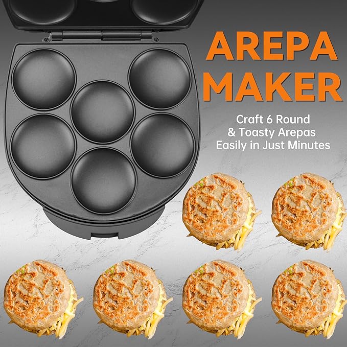Baker's Friend Electric Arepas Maker with Browning Control, Mini Pancakes Maker, Pancake Maker Pan, Tostiarepa, Makes Arepas, Corn Patties, Mini Pancakes, Breakfast Sandwiches, Fried Eggs, Graphite