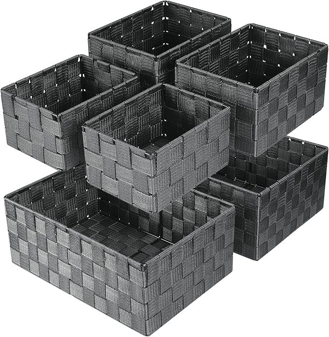Woven Storage Baskets, Storage Bins, Cube Basket Container Baskets Storage Boxes Organizers for Clothes /Shelves/ Closet, Set of 6 (Grey)