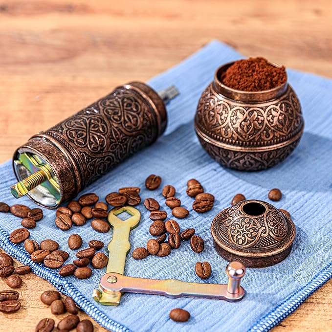 Decorative Handmade Coffee Grinder, Refillable Turkish Spice Mill, Manual Coffee Mill with Handle, Coffee Grinder Metal with Hand Crank 18 cm-7.1 inch