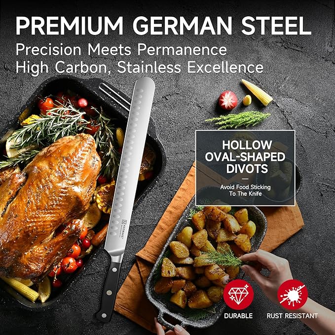 KEEMAKE Brisket Knife, 12" Carving Knife for Meat, Razor Sharp German Steel Kitchen Knives with Ergonomic Handle for BBQ Roasts Ribs Turkey Ham