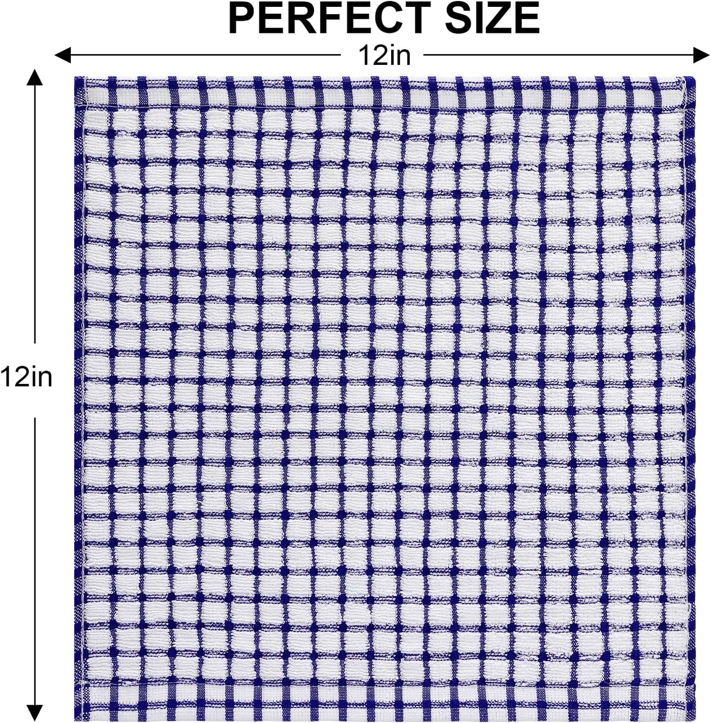 Kitinjoy Cotton 8 Pack Terry Kitchen Dish Cloths, 12 x 12 Inches Super Soft and Absorbent Dish Rags, Quick Drying Dish Towels for Washing Dishes, Blue