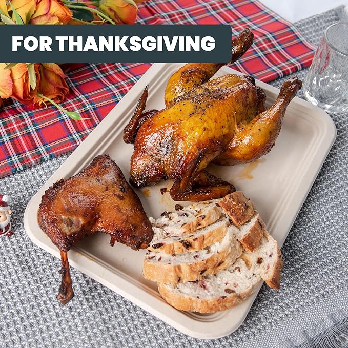 50 Pack 14-Inch Heavy-Duty Compostable Food Trays | Extra Large Disposable Platters for BBQ, Seafood Boils, Catering & Holidays | Eco-Friendly Paper Serving Trays