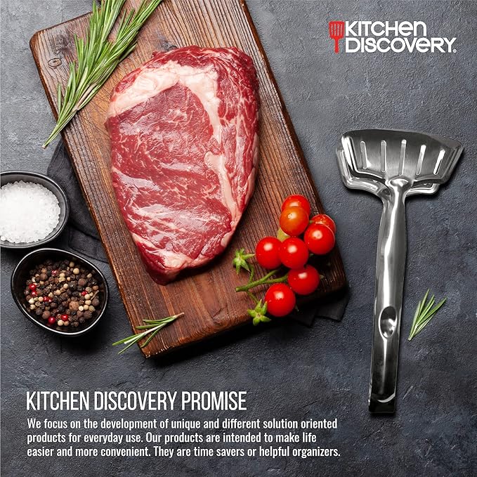 Grip Right Turner Tongs – Kitchen Discovery – Dual Spatulas for Safe Lifting of Fish, Burgers, Pancakes, Cutlets – Stainless Steel Barbecue Tongs for Easy Flipping