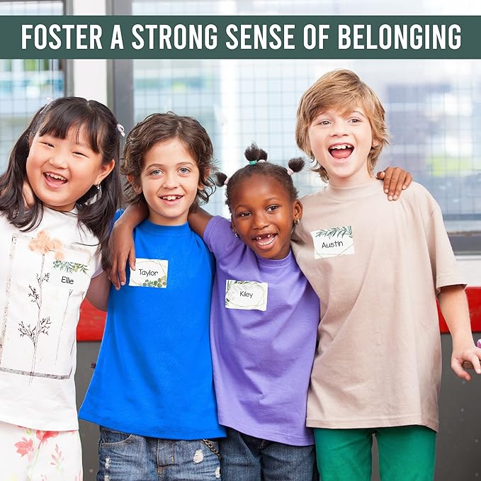 Name Tags Sticker - 56 Nametags for Classroom, Name Tag Stickers for Kids, Adhesive Classroom Labels for Teachers, Nametags Sticker for Clothes, Decorative Labels, Greenery Cubby Tags