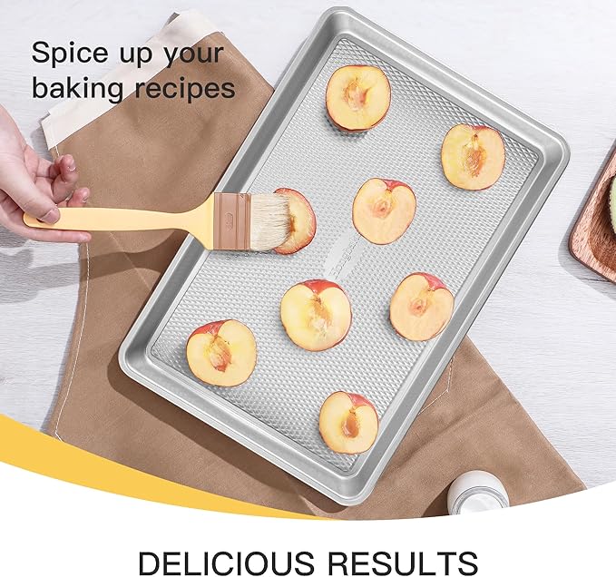 HONGBAKE Baking Sheet Pan Set, Cookie Sheets for Oven, Nonstick Half/Quarter/Jelly Roll Pans with Diamond Texture Pattern, Heavy Duty Cookie Tray, Silver