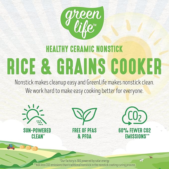 GreenLife Digital Rice Cooker, 2-Cups Uncooked/4-Cups Cooked, Removable Nonstick Ceramic PFAS-Free Pot, One-Touch Presets, Oats, Quinoa, Brown Rice, Auto Keep Warm, Fuzzy Logic Tech, 1.5 QT, Yellow