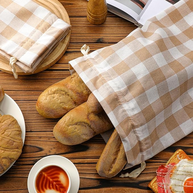 2 Pcs Lined Bread Bags for Homemade Sourdough Bread Reusable Storage Bag with Plastic 13 * 17 Inch Lined Saver Container Bag Cotton Homemade Bags(Classic Style)