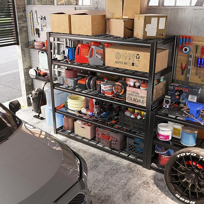 REIBII Garage Shelving, 48.2'' W Metal Shelving, 3010LBS Storage Shelves Heavy Duty, 5 Tier Adjustable Heavy Duty Shelving Unit for Warehouse, Garage, Basement, 48.2" W x 24.1" D x 72" H