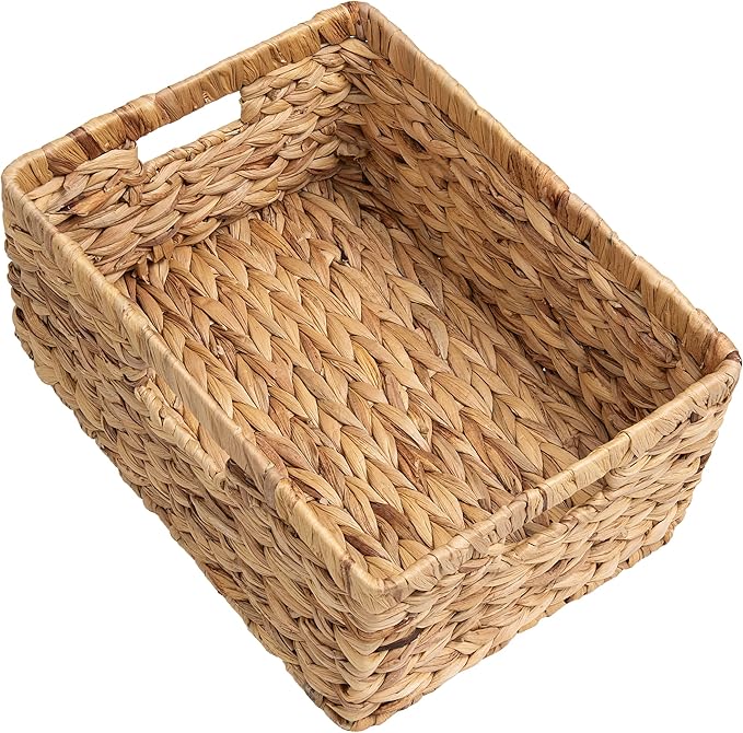 StorageWorks Large Rectangular Wicker Basket, Water Hyacinth Storage Basket with Built-in Handles, 1 Pack