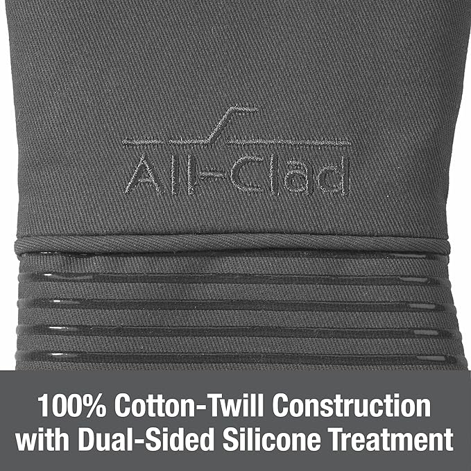All Clad Silicone Oven Mitt: Heat Resistant up to 500 Degrees - 100% Cotton & Silicone, 14"x7" Oven Mitt for Kitchen and Barbeque, 1-Pack, Pewter