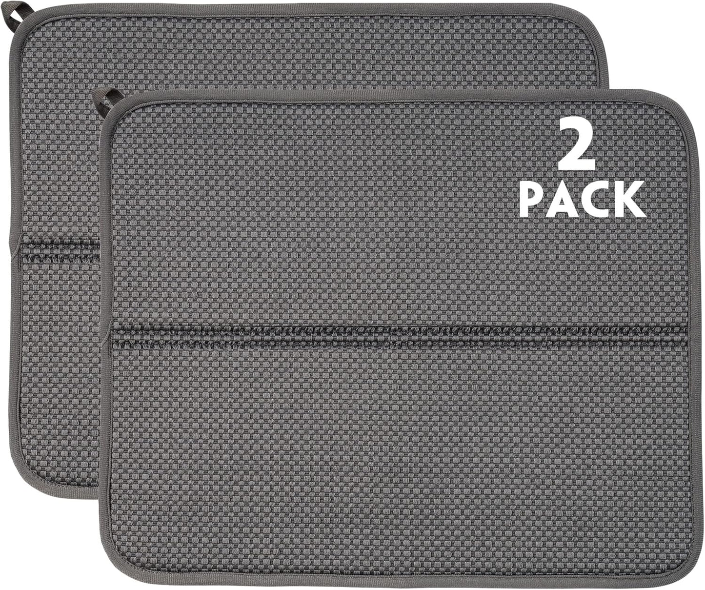 2 Pack Dish Drying Mat, Absorbent Microfiber Dish Drying Mat for Kitchen Counter, 16"x18” Large Size Dish Drying Pad, Ultra Absorbent Dishes Drainer Mat for Countertop