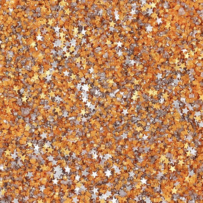 Gold Sanding Sugar Edible Silver Glitter Stars Mix, Edible Sugar Sprinkles for Cake Decorating, Sparkling Edible Sanding Sugar for Cupcake Toppers Cookie Decorations For Wedding Party Celebrations 3.5oz (Gold)