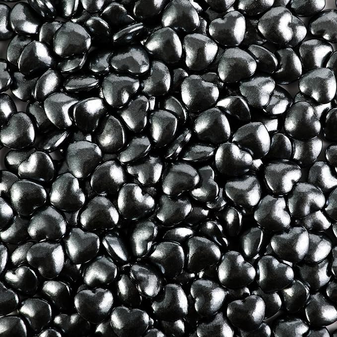 Kasvan Black Heart Shapes Sprinkles - Edible Candy Pearls 130g/4.58 Oz, Mix Size, Baking Cake Decorations, Ice Cream Toppings and Cookie Decorating, Wedding Party Chirstmas Supplies (Black)