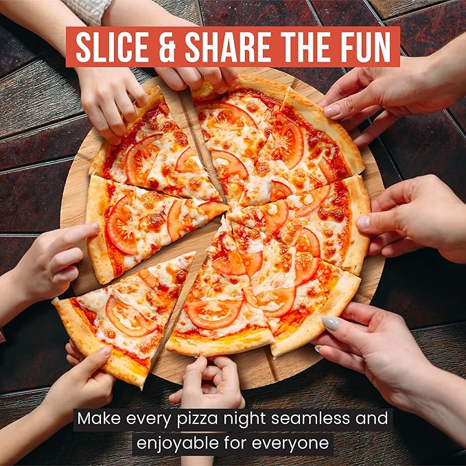 Chef Pomodoro 14" Pizza Cutter Rocker Blade and Pizza Cutting Board Set – Premium Stainless Steel Pizza Slicer with Wooden Pizza Serving Board – Pizza Wooden Board with Pizza Cutting Guide