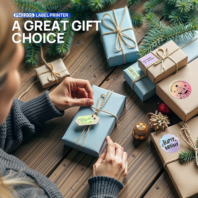 PM220S Label Maker Machine with Tape, 2 Inch Bluethooth Portable Thermal Label Printer for Small Business, Office, Home, Sticker Printer for Phone and PC, Black