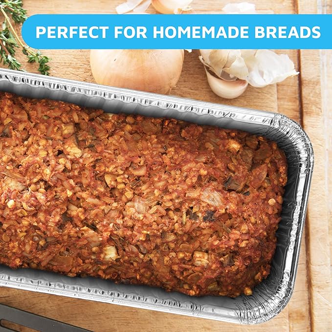 MontoPack Aluminum Disposable Loaf Pans | Deep Standard Size 8.5” x 4.5” Extra Thick Foil Bread Containers for Baking, Food Storage & Takeout | Eco-Friendly & Recyclable | Bulk 100-Pack 2 Pound Trays
