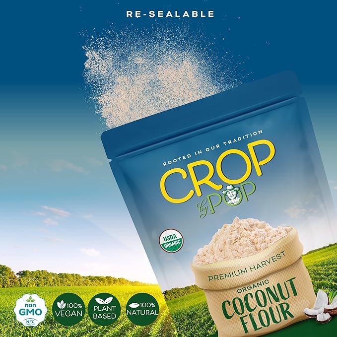 CROP BY POP - Organic Coconut Flour (64 Oz - 4 LB) Packed Fresh in Resealable Bag - USDA Organic, Non GMO - Naturally Grown, Vegan, Kosher