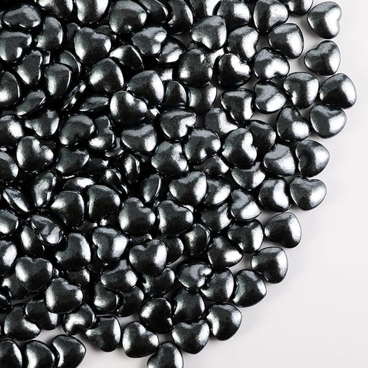 Kasvan Black Heart Shapes Sprinkles - Edible Candy Pearls 130g/4.58 Oz, Mix Size, Baking Cake Decorations, Ice Cream Toppings and Cookie Decorating, Wedding Party Chirstmas Supplies (Black)