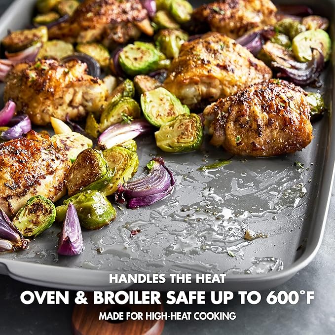 GreenPan Premiere Ovenware Healthy Ceramic Nonstick 13" x 9" Quarter Sheet Baking Pan, PFOA & PFAS-Free, Warp-Free Bakeware, Durable Quick Heating, Oven & Broiler Safe to 600F, Dishwasher Safe, Gray