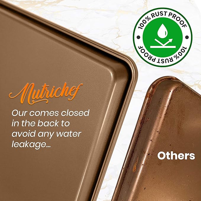 NutriChef Nonstick XL Cookie Sheet Baking Pan - Extra Large 22" x 16" Carbon Steel Oven Baking Sheet for Pastries, Desserts, & More - Dishwasher Safe, Gold