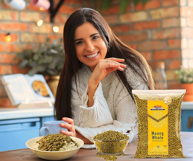 Rani Moong Whole (Ideal for cooking & sprouting, Whole Mung Beans with skin) Lentils Indian 32oz (2lbs) 908g ~ All Natural | Gluten Friendly | Non-GMO | Kosher | Vegan | Indian Origin