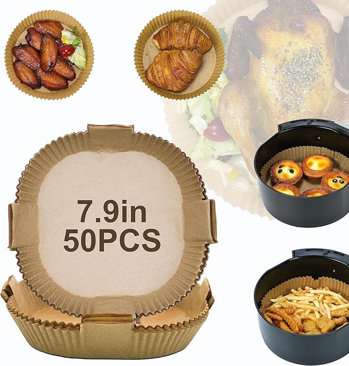 Air Fryer Disposable Paper Liners 50pcs 7.9 inch Square Parchment Paper Liner for Baking Roasting With Handle Fit 5-8 QT