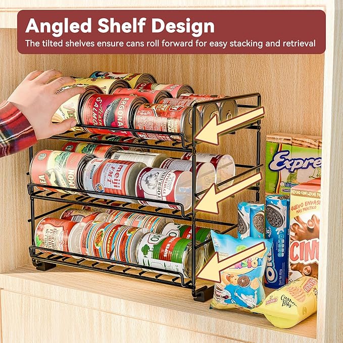 SUFAUY 3 Tier Can Organizer for Pantry, Holds 36 Cans for Cabinet Storage or Kitchen Shelves, 12" d X 16.5" w X 14" h, Black