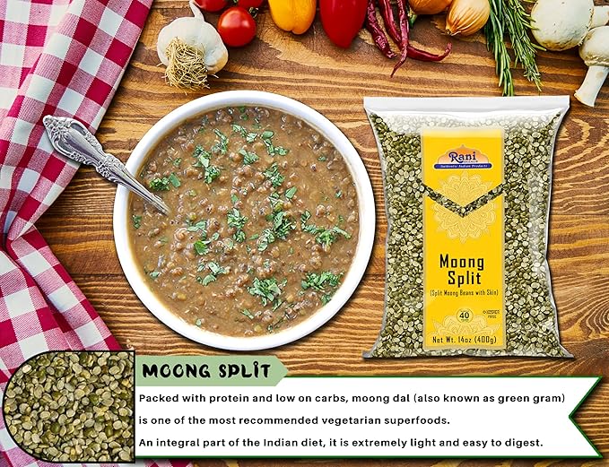 Rani Moong Split (Split Mung Beans with Skin) Lentils Indian 14oz (400g) ~ All Natural | Gluten Friendly | Non-GMO | Kosher | Vegan | Indian Origin