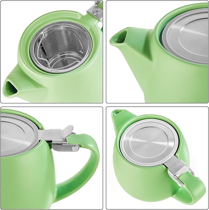 Tealyra - Pluto Porcelain Small Teapot Lime - 18.2-ounce (1-2 cups) - Matte Finish - Stainless Steel Lid and Extra-Fine Infuser To Brew Loose Leaf Tea - 540ml