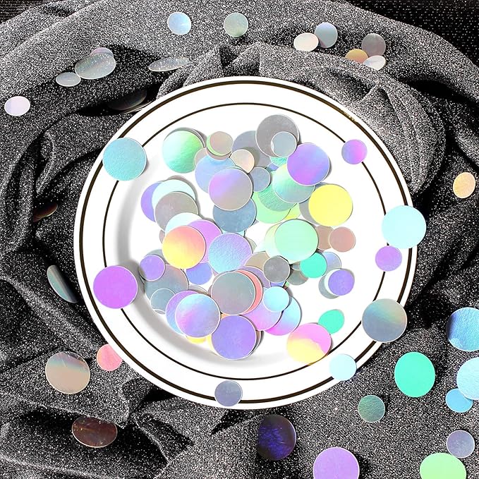 400PC Circle Dots Iridescent Confetti for Birthday Decorations Round Table Scatter for Wedding Baby Shower Bachelorette Bridal Shower Party Supplies