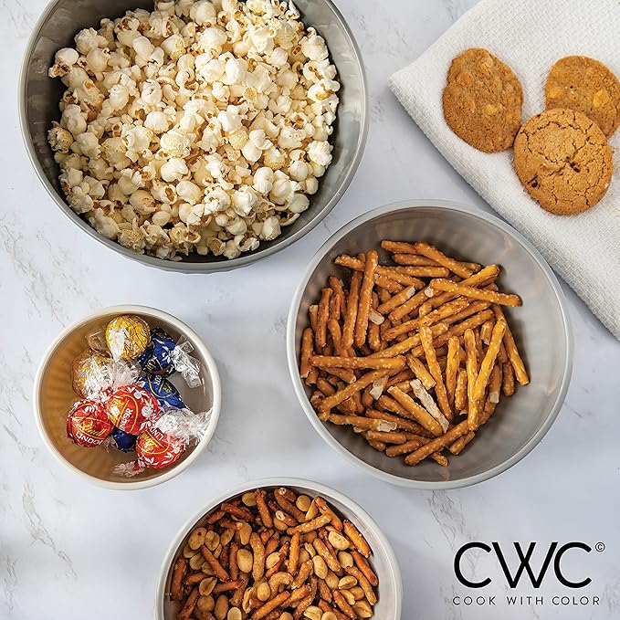 COOK WITH COLOR Prep Bowls with Lids- Wide and Deep Nesting Plastic Small Mixing Bowl Set with Lids, 8 Piece Set - Wide Bowls, Gray