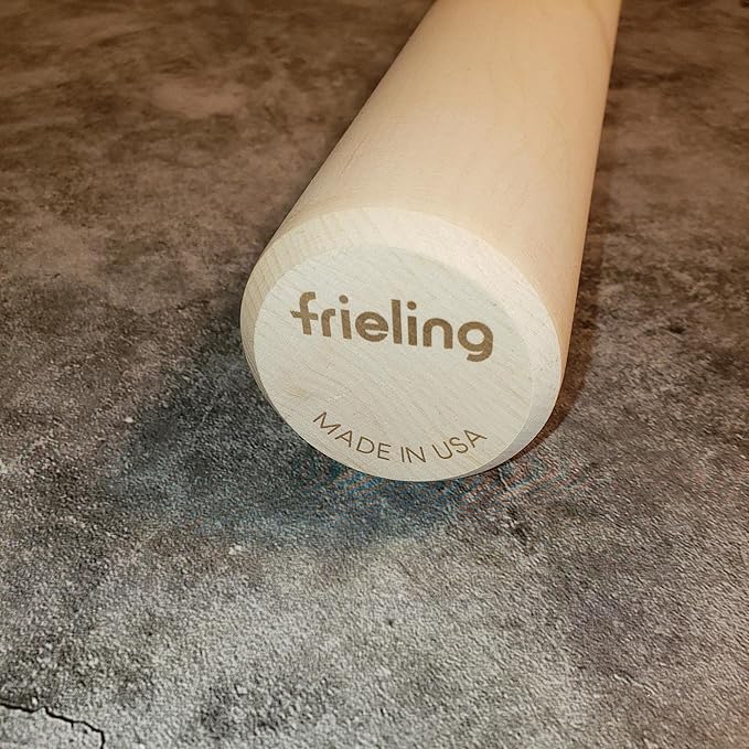 Frieling Crafted in the USA Maple Rolling Pin - Classic Baker Straight - 2-Inch by 18.5-Inch - Precision Wooden Rolling Pin - Pizza Dough Roller