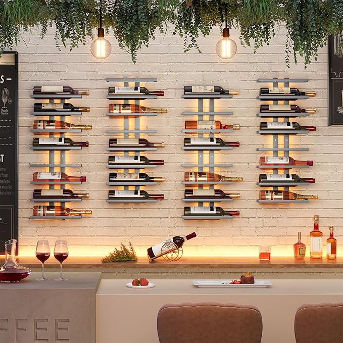 Hoctieon 8 Tier Wall Mount Wine Rack, Wall Racks for Wine Bottles Display and Storage, Hanging Bottle Organizer for Living Room, Dining Room, Wine Cellar, Bar, Grey