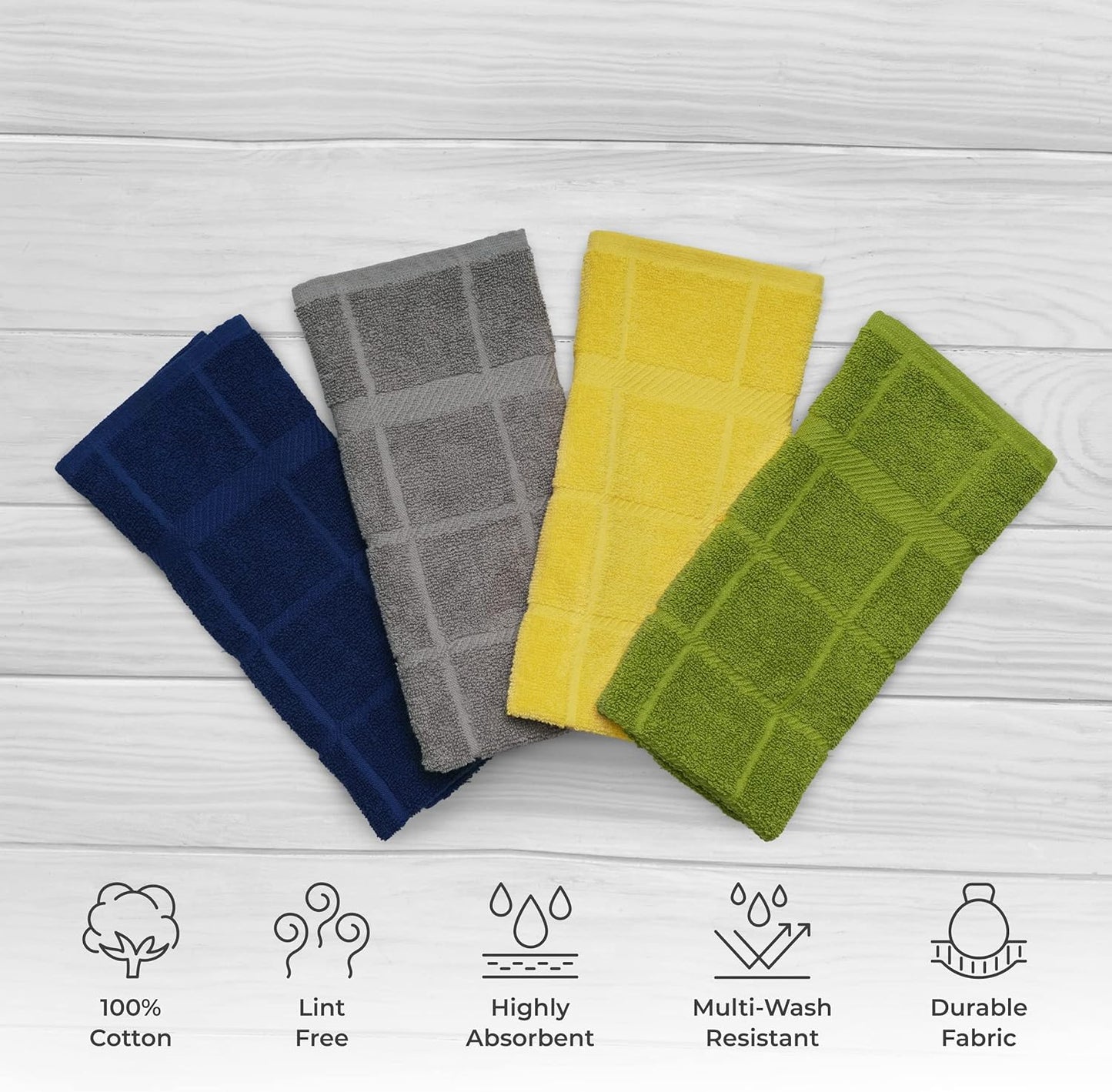 100% Cotton Terry Dish Towels, 4 Pack Solid, 16 x26 Inches, Super Soft and Absorbent Kitchen Towels, Perfect for Kitchen Cleaning and Dish Washing | Assorted