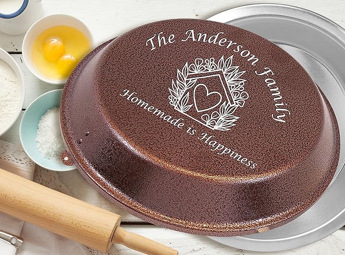 Personalized Aluminum Pie Pan with Lid Customized Cake Pan Bake Tray Engraved With Custom Name Text Monogram - Wedding, Anniversary, Housewarming, Birthday Gift (Cooper)