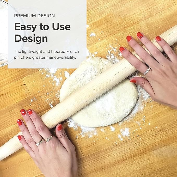 Frieling Crafted in the USA Maple Rolling Pin - Classic French Rolling Pin - Tapered 1.5 x 20 Inch Wooden Roller for Baking - Dough Roller