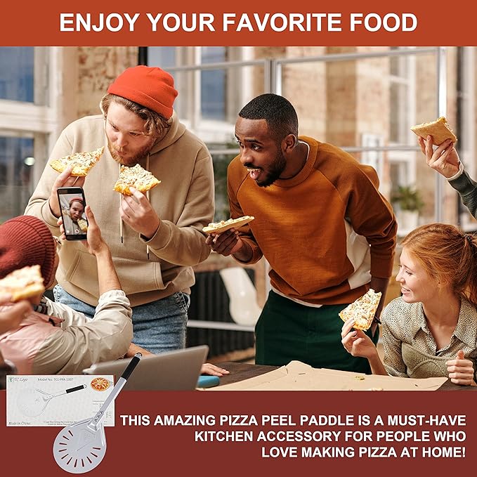 Pizza Turning Peel-Premium Pizza Paddle with Non-Slip Rubber-Covered Handle –Heavy-Duty Turning Peel with Aluminum Plate – Ergonomic and Lightweight Design (9-Inch)