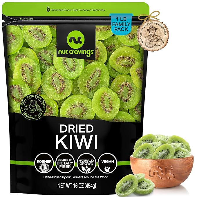 NUT CRAVINGS - Sun Dried Kiwi Slices, Lightly Sweetened (16oz, 1 LB) Bulk Dry Fruits Packed Fresh in Resealable Bag - Sweet Healthy Snack, Naturally Grown, Vegan, Kosher