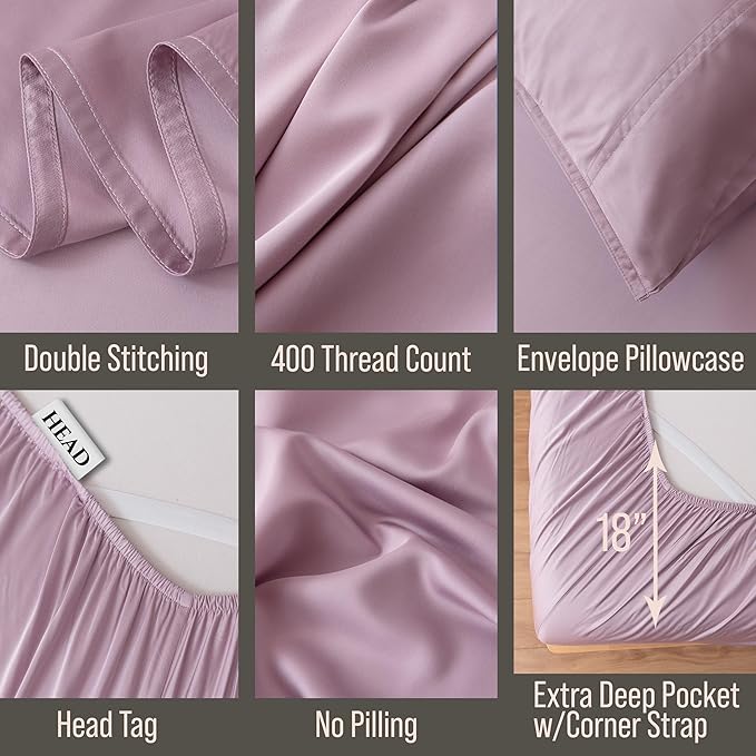 Bella Coterie Luxury Bamboo Viscose King Size Sheet Set | 100% Organically Grown | Ultra Soft | Cooling for Hot Sleepers | 18" Deep Pocket [Lilac]