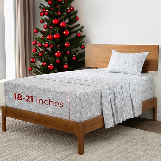 Mellanni Extra Deep Twin XL Sheets - 3 PC Iconic Collection Bedding - Luxury, Ultra Soft, Cooling Bed Sheets - Wrinkle, Fade, Stain Resistant (Twin Extra Long, Paisley Gray)