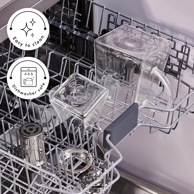 Karaca Giza Borosilicate Glass Teapot with Infuser and Lid for Stovetop, Transparent, 0.45.L Tea Pot & 1.5L Tea Kettle Set for Loose Leaf & Herbal, Dishwasher Safe